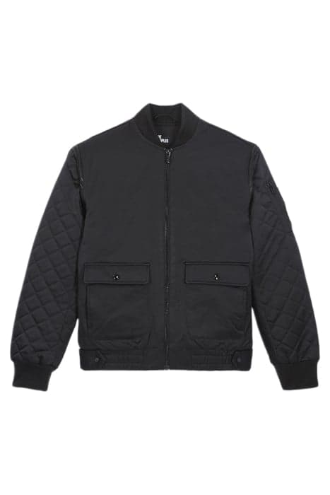 BI MATERIAL SATIN BOMBER WITH REFLECTIVE DETAILS BLACK by The Kooples