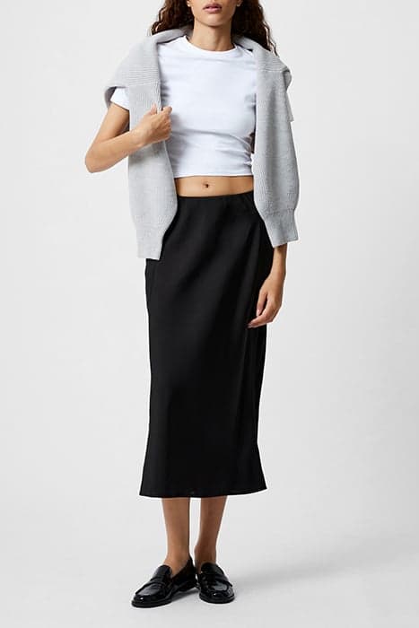 SATIN SLIP MIDI SKIRT BLACK by French Connection