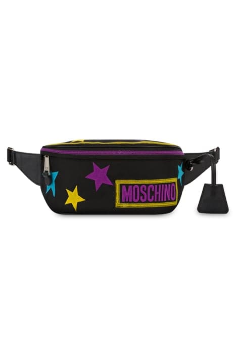 STARS EMBROIDERY NYLON BUM BAG BLACK by Moschino