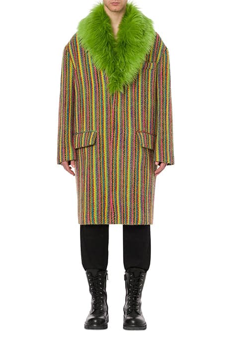 COAT IN MULTICOLOR STRIPES CLOTH GREEN by Moschino