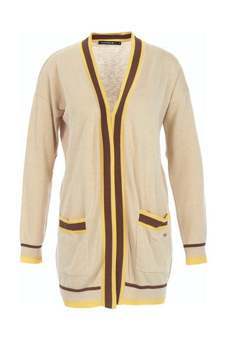 LONG CARDIGAN LS TRICOLOR STR BEIGE by River Woods