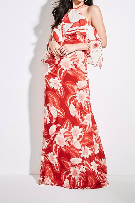 RUFFLE LONG DRESS FIRE DAISY PRINT by Marciano by Guess