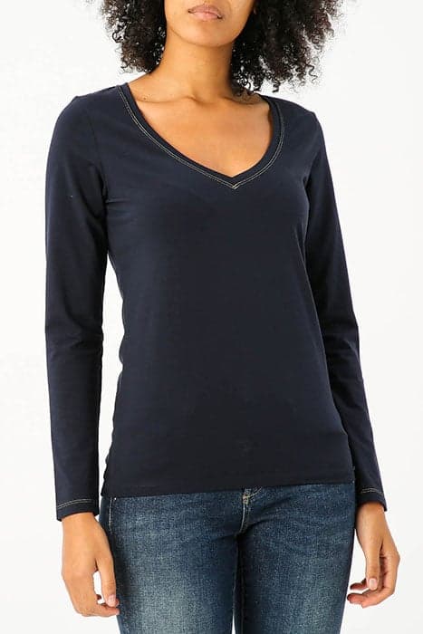 V-NECK T-SHIRT LS LUREX STITCH BLUE by River Woods