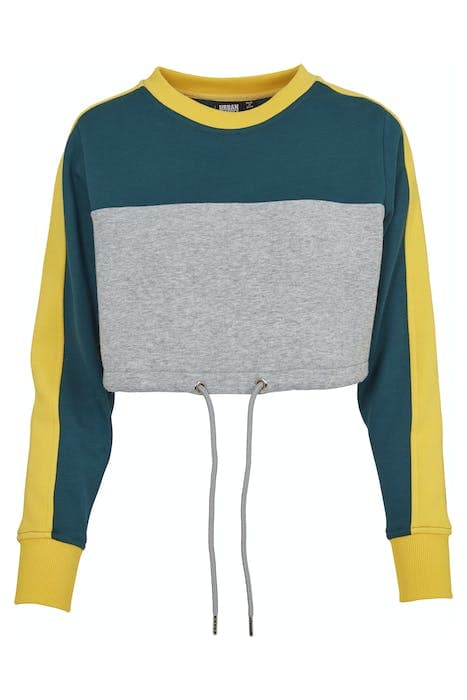 LADIES CROPPED 3-TONE STRIPE CREW GREY/JASPER/CHROMEYELLOW by Urban Classics