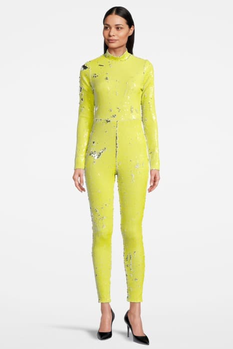 WOMEN'S SEQUIN BODYCON OVERALL NEON YELLOW by Marcell von Berlin