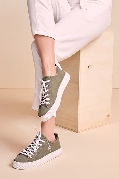 OSEILLE - KHAKI CANVAS TRAINERS WITH DANCER EMBROIDERY KHAKI by ONE STEP