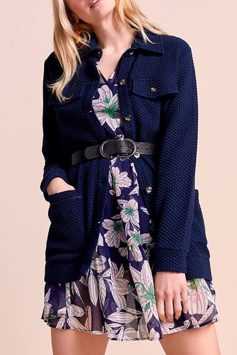 MATCH - NAVY MID-LENGTH CARDIGAN IN FANCY KNIT NAVY by ONE STEP