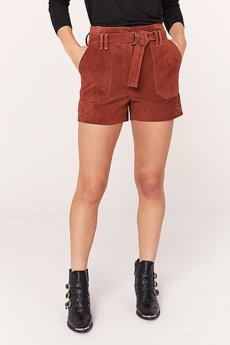 WOMEN’S GOATSKIN SUEDE MID-HIGH WAIST SHORTS COPPER by IKKS