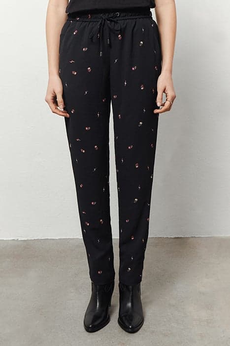 SKULL PRINT RECYCLED CREPE STRAIGHT JOGGERS BLACK by IKKS