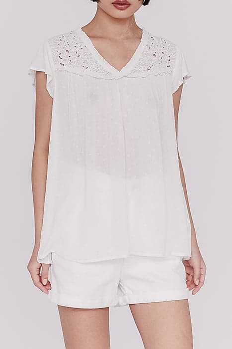 ECRU EMBROIDERED DOTTED SWISS VISCOSE TOP OFF-WHITE by IKKS