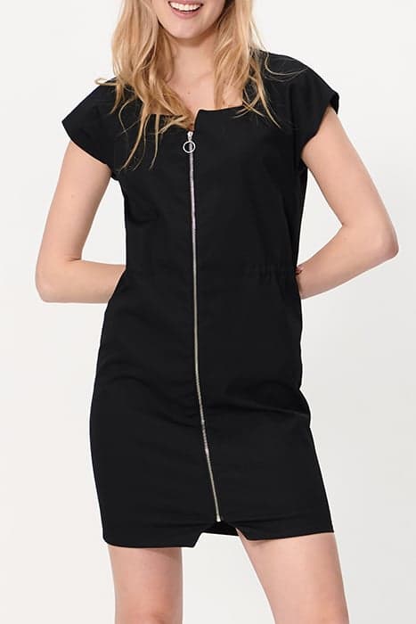 BLACK ZIPPED DRESS WITH SQUARE COLLAR by ICODE