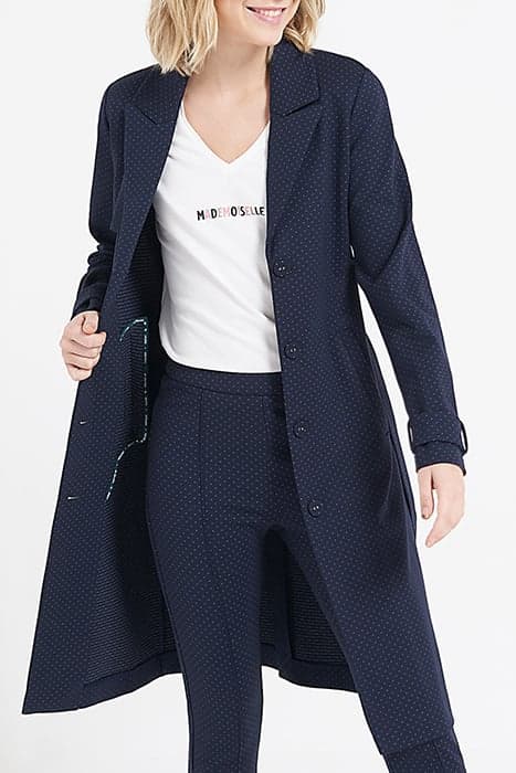 NAVY MINIMALIST JACQUARD KNIT TRENCH COAT by ICODE