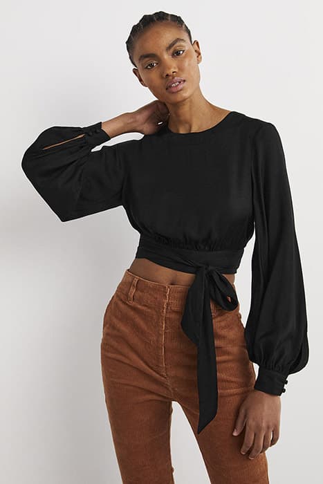 LONG SLEEVE CROP TOP BLK by Boden