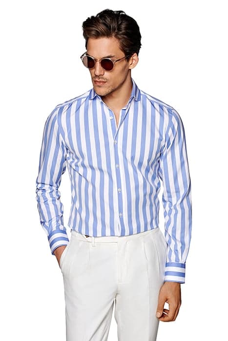 Mid Blue Striped Slim Fit Shirt by Suitsupply