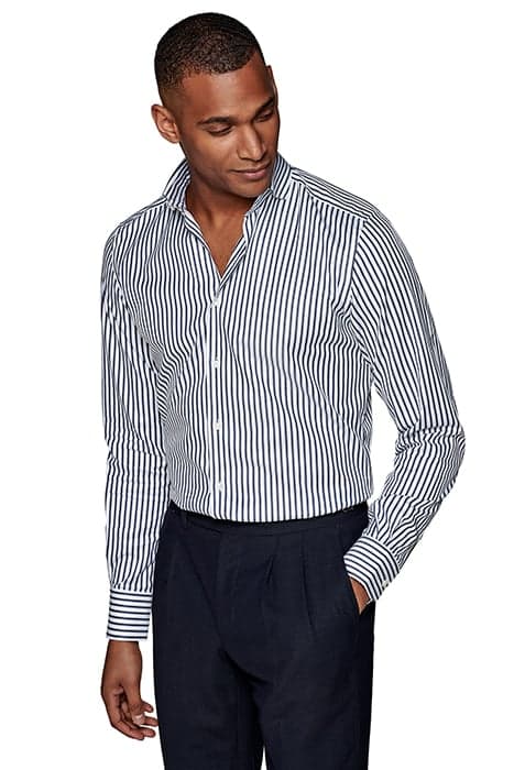 Navy Striped Slim Fit Shirt by Suitsupply