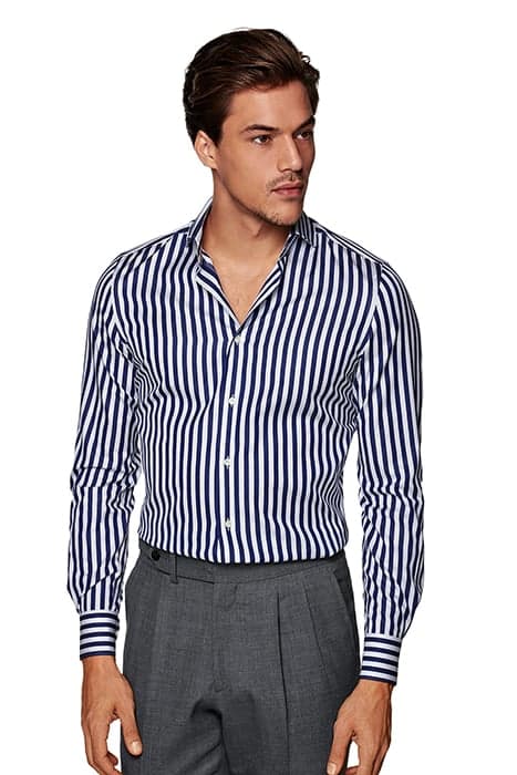 NAVY STRIPED TWILL EXTRA SLIM FIT SHIRT by Suitsupply