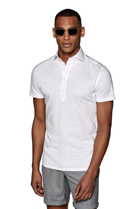 White Jersey Extra Slim Fit Short Sleeve Popover by Suitsupply