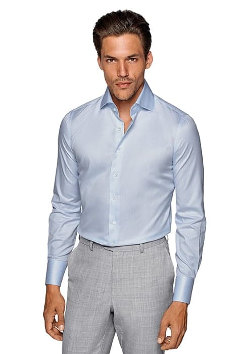 LIGHT BLUE STRIPED TWILL SLIM FIT SHIRT by Suitsupply