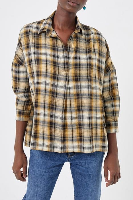 CHECK SHIRT SIDE SPLIT BEIGE CHECK MULTI by French Connection