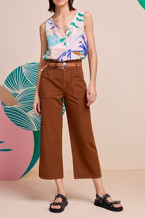 POSTMA - CARAMEL WIDE LEG CROPPED TROUSERS BROWN BROWN by ONE STEP