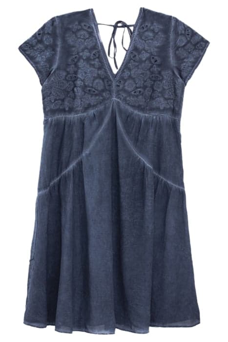 WOMEN’S BLUE ACID WASH COTTON VISCOSE DRESS + EMBROIDERY by IKKS