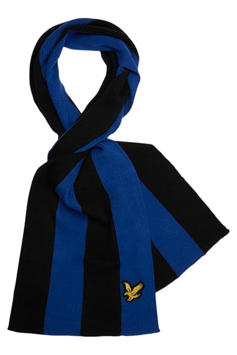 BENGAL STRIPE SCARF W747 JET BLACK/ BRIGHT BLUE by Lyle & Scott