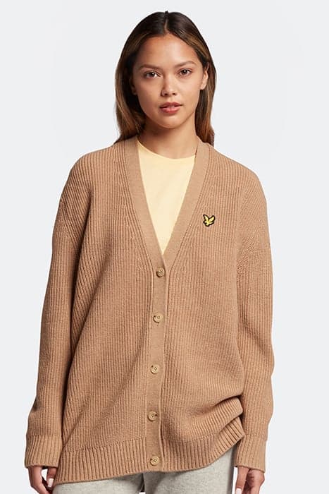 RIBBED CARDIGAN W802 WARM TAN by Lyle & Scott