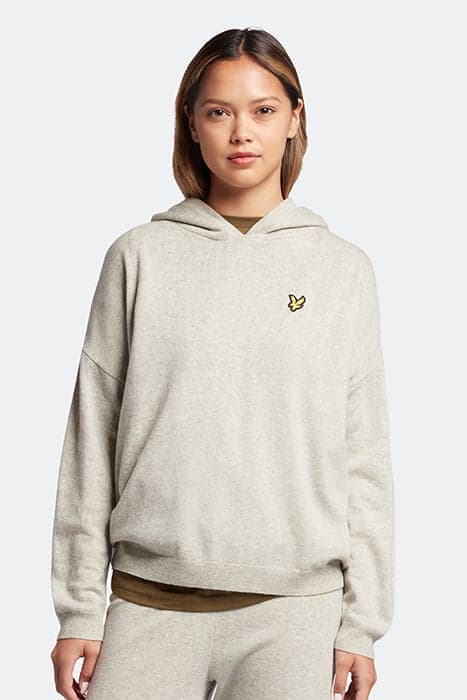 KNITTED HOODIE LIGHT GREY MARL by Lyle & Scott