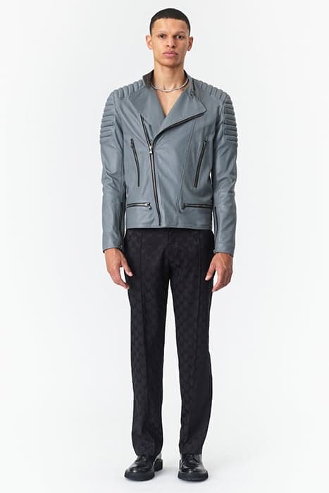 LEATHER SLIM FIT BIKER JACKET GREY by Marcell von Berlin