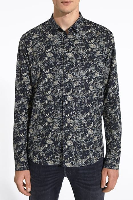 BLACK FLORAL ROCK PRINT SLIM SHIRT by IKKS