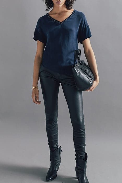 NAVY BLUE CUPRO AND VISCOSE TOP DRAPED ON THE SIDE by IKKS