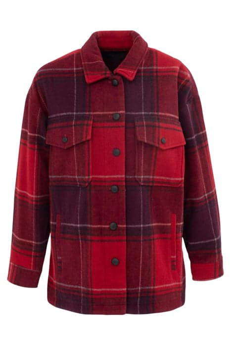 BLACK AND RED CHECK MID-LENGTH OVERSHIRT COAT by IKKS