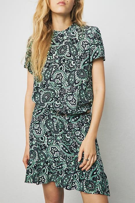 GREEN AND BLACK PAISLEY PRINT VISCOSE SHORT DRESS by IKKS