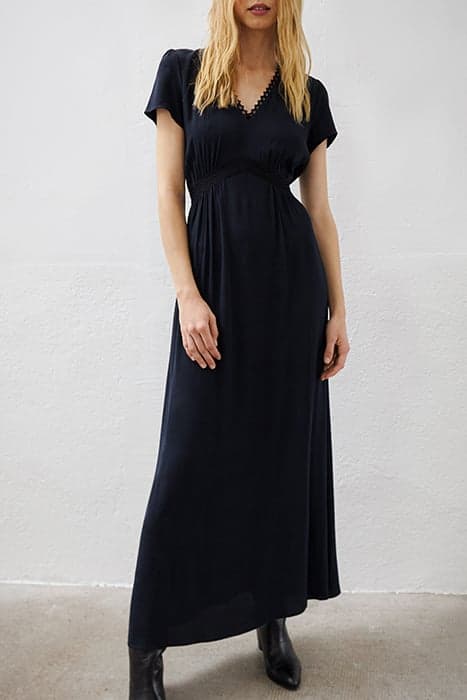 NAVY BLUE VISCOSE LONG DRESS WITH LACE by IKKS