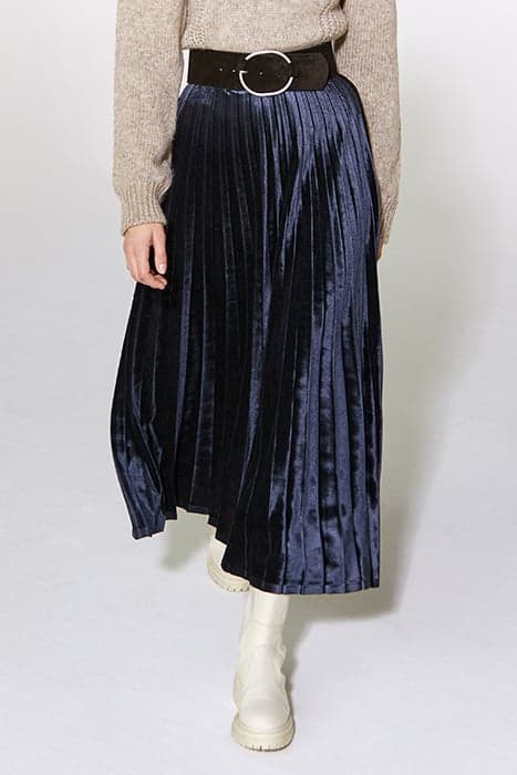 NAVY BLUE VELVET PLEATED LONG SKIRT by IKKS