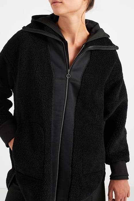 BLACK SHERPA JACKET WITH ZIP COLLAR AND HOOD by ICODE