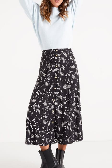 BLACK PAISLEY PRINT LONG SKIRT by ICODE