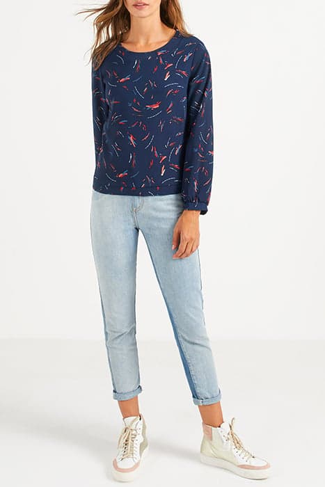 NAVY BLOUSE WITH ARTY PENCILLED PRINT by ICODE