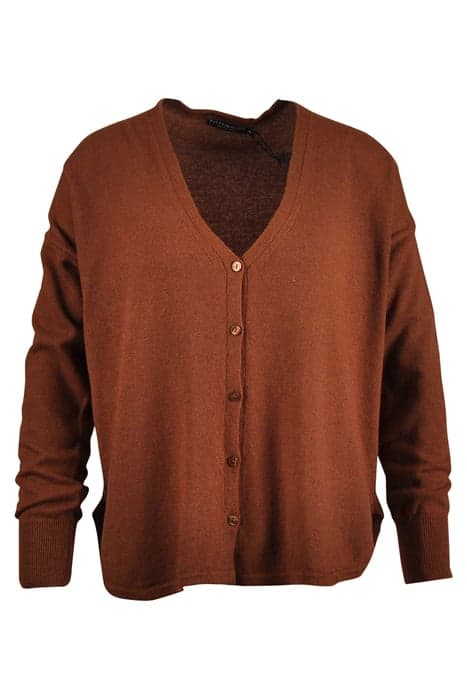 V-NECK CARDI ROUNDED BOTTOM LS BROWN by River Woods