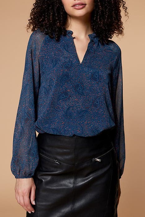 CARTER - FOLIAGE PRINT BLOUSE PEACOCK BLUE by ONE STEP