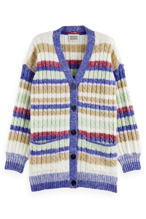 BRUSHED MIXED STRIPE MID LENGTH CARDIGAN BRIGHT BLUE by Scotch & Soda