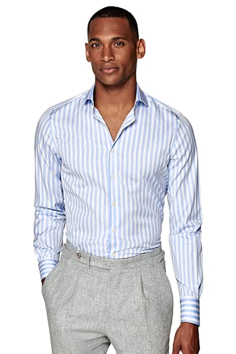 LIGHT BLUE STRIPED TWILL EXTRA SLIM FIT SHIRT by Suitsupply