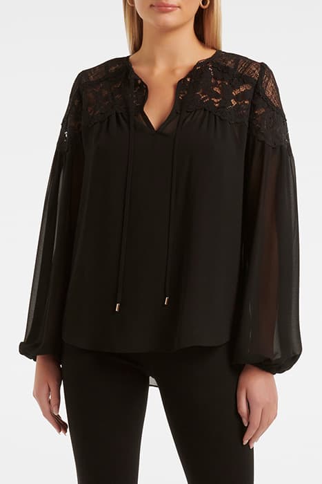 MIYA LACE YOKE BLOUSE BLACK by Forever New