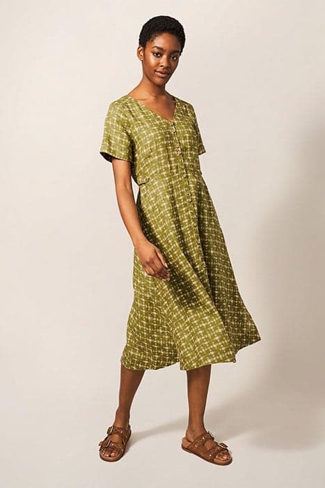 IVY LINEN MIDI DRESS GREEN PRINT by White Stuff