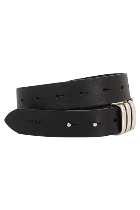 BLACK CALFSKIN LEATHER BELT WITH HOLES by IKKS