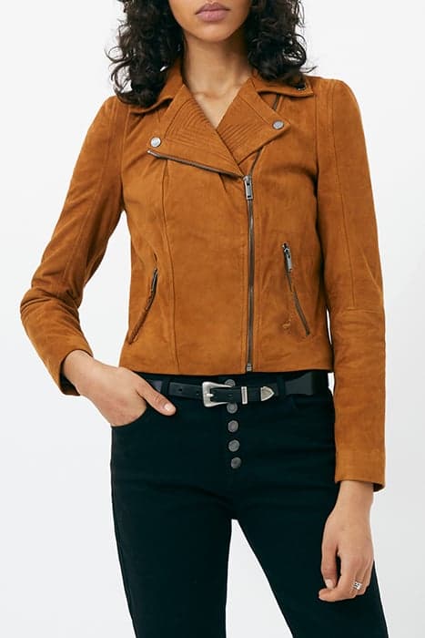 BROWN LEATHER JACKET WITH PAGODA SHOULDERS by IKKS