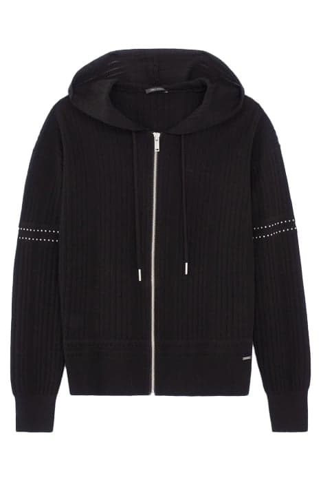 BLACK KNIT STUDDED RIBBED KNIT CARDIGAN by IKKS