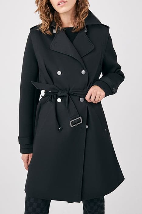 BLACK MIXED FABRIC TRENCH COAT + NEOPRENE SLEEVES by IKKS