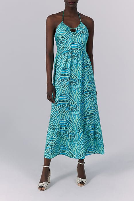 TURQUOISE ZEBRA PRINT BACKLESS LONG DRESS by IKKS