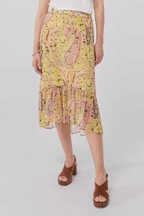 YELLOW PAISLEY SUMMER ASYMMETRIC MIDI SKIRT by IKKS